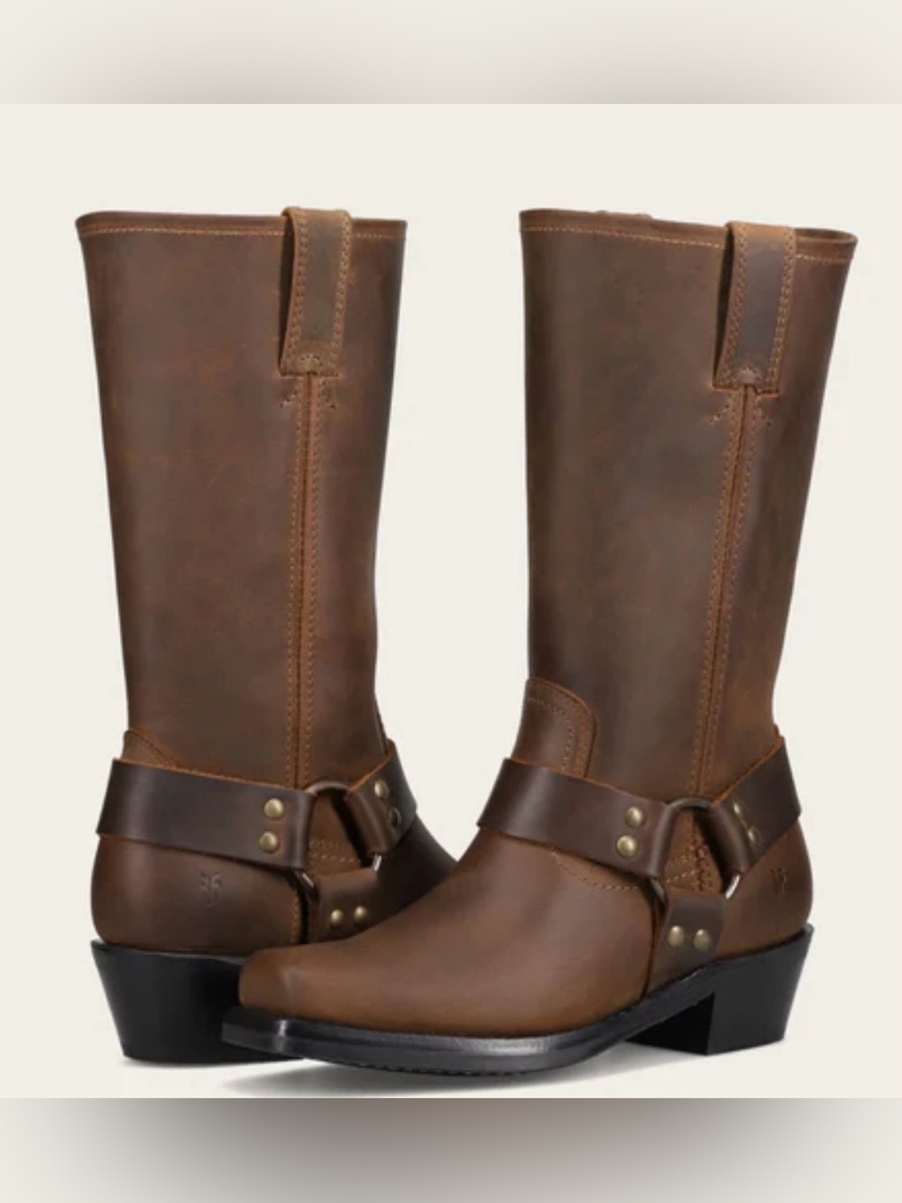 $498 Frye HARNESS 12R WOMENS Square Toe Moto Brown leather Boots 7.5 Made USA